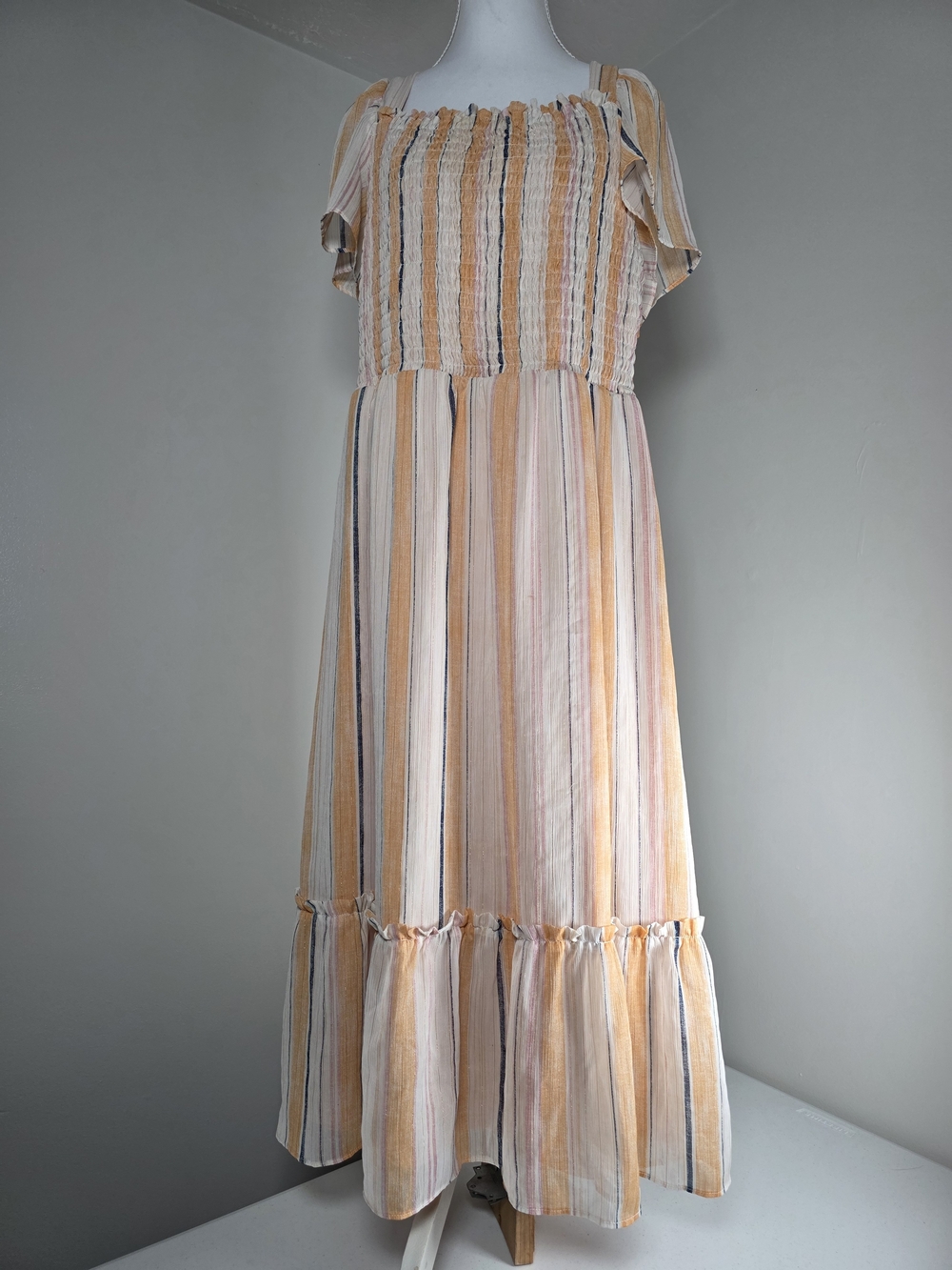 LC Lauren Conrad Yellow Stripe Smocked Maxi Dress